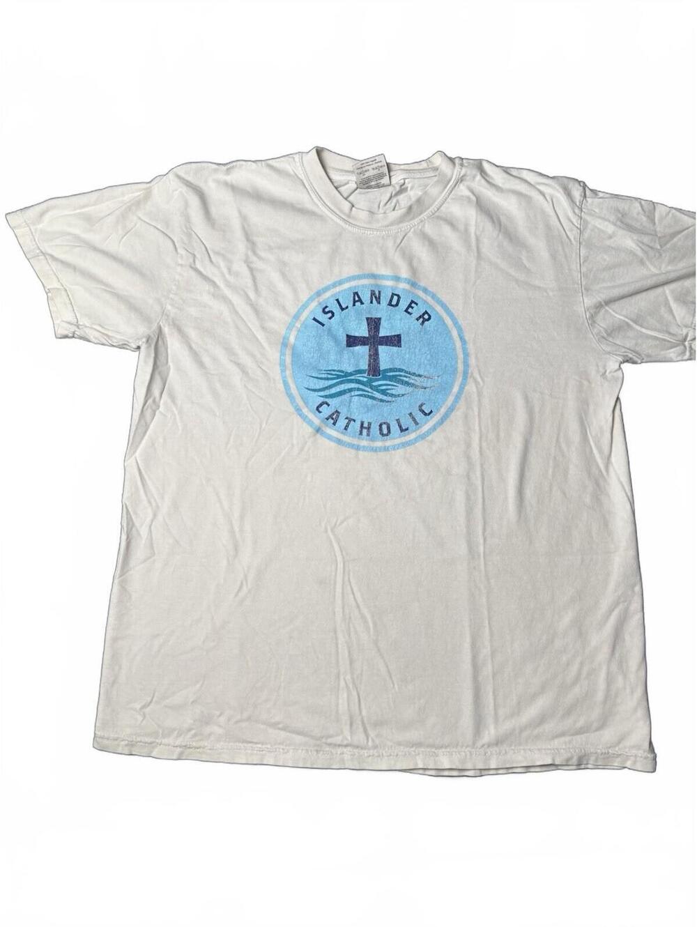 Comfort Colors Islander Catholic Graphic T-Shirt White Size